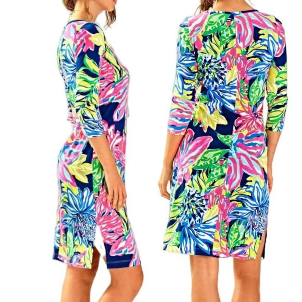 🌴 Lilly Pulitzer Kenzie Dress -- Traveler's Palm Resort Navy -- MEDIUM